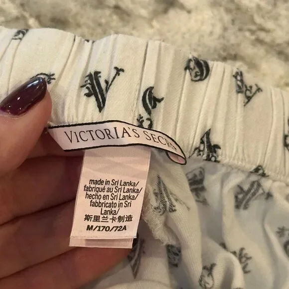 Victoria's Secret White Pajama Pants with Black Logo - Picture 3 of 3